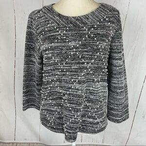 Karl Lagerfeld pearl embellished tweed knit top medium